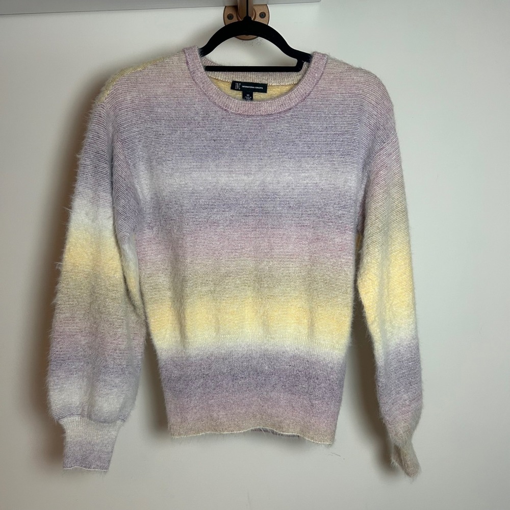 INC International Concepts Ombre Pastel Purple Yellow Crewneck Sweater XS